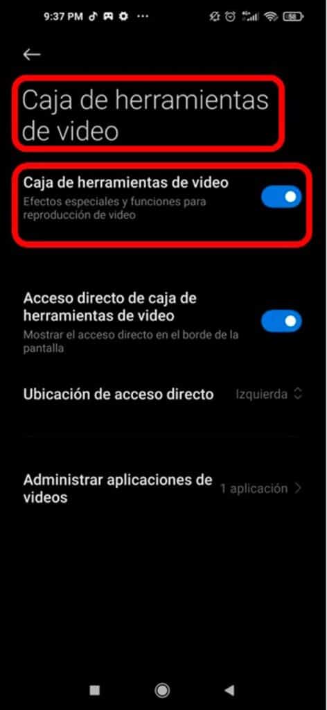 Activar Caja de herramientas de video en  Xiaomi