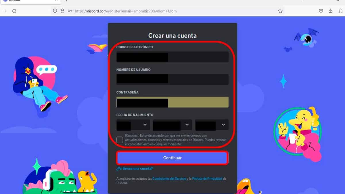 Configurar datos restantes