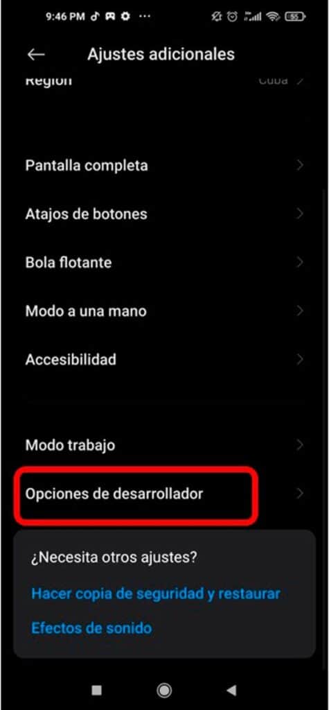 Opciones de Depuración para el rendimiento de los juegos en xiaomi