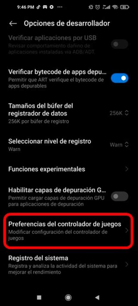 Opción de Preferencias del Controlador de Juegos en xiaomi