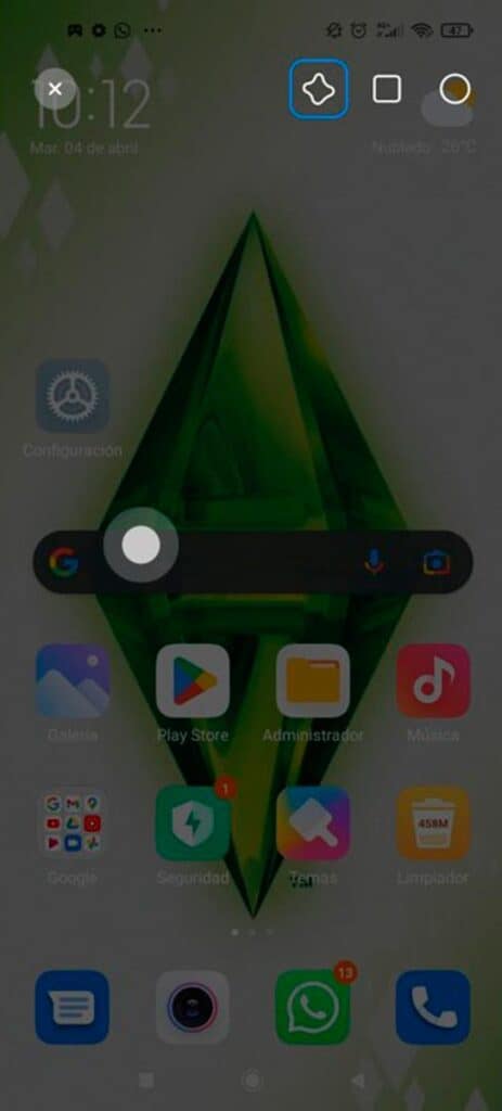 Recuadro de selección para capturas de pantalla en xiaomi